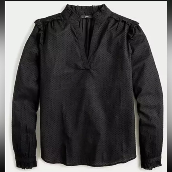 New with Tags J Crew Ruffle-trim V-neck popover in clip dot in Black - Picture 1 of 6